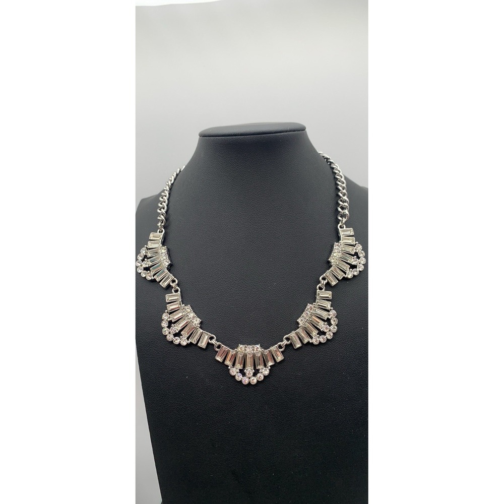 Premier Design Silver Tone Baguette Crystal Statement Collar Necklace 16 Inch